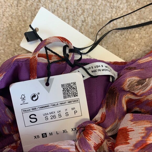 Zara floral spaghetti strap front knot ruched mini dress Sz S NWT - Picture 6 of 9